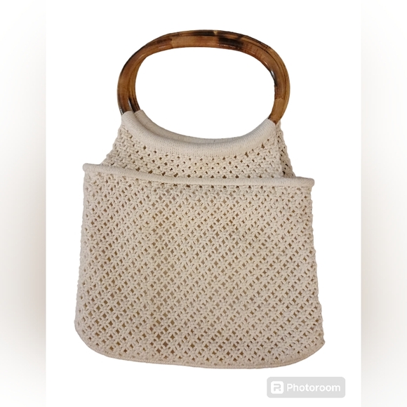 MCI VINTAGE 1970's Macrame purse with flower applique and bamboo handles. Womens - Picture 8 of 12